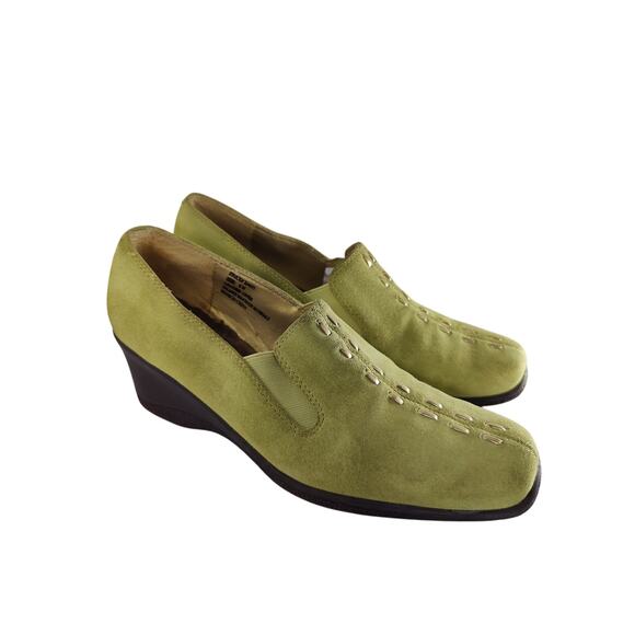 Vintage 90s Green suede wedge heel sz 8 - Picture 3 of 8